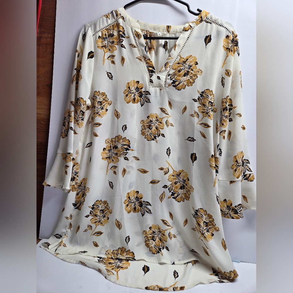 Maurices Cream Tunic with Mustard Floral Print